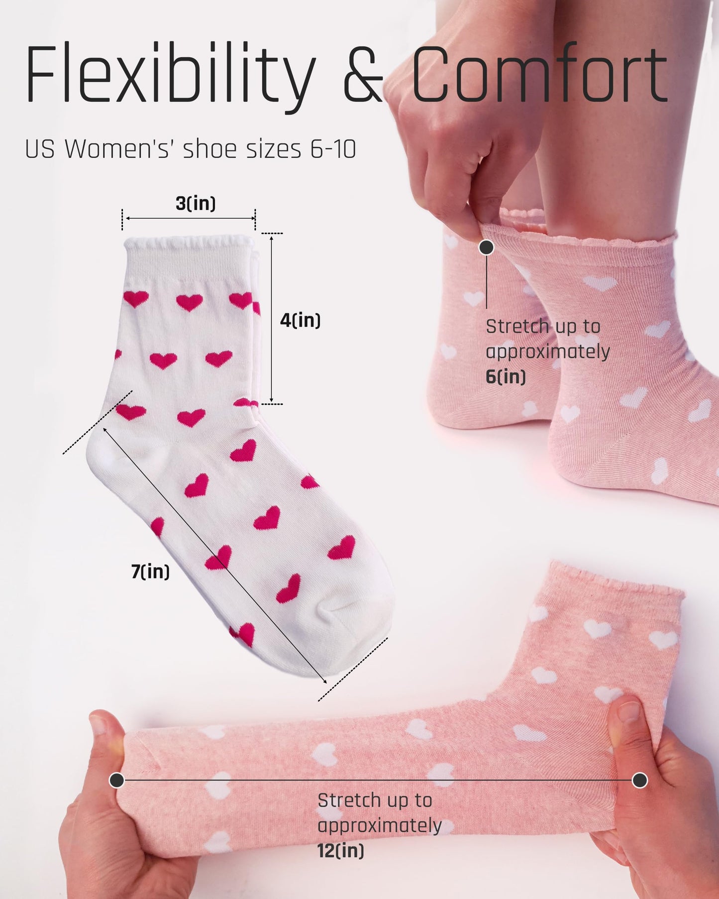 CUTIE MANGO 5 Pairs Women's Heart Pattern Print Cotton Daily Casual Crew Socks Novelty Premium K-Socks Fashion Soft Lovely Cute Crazy Fun Size 6,7,8,9,10 US for Womens - Navy