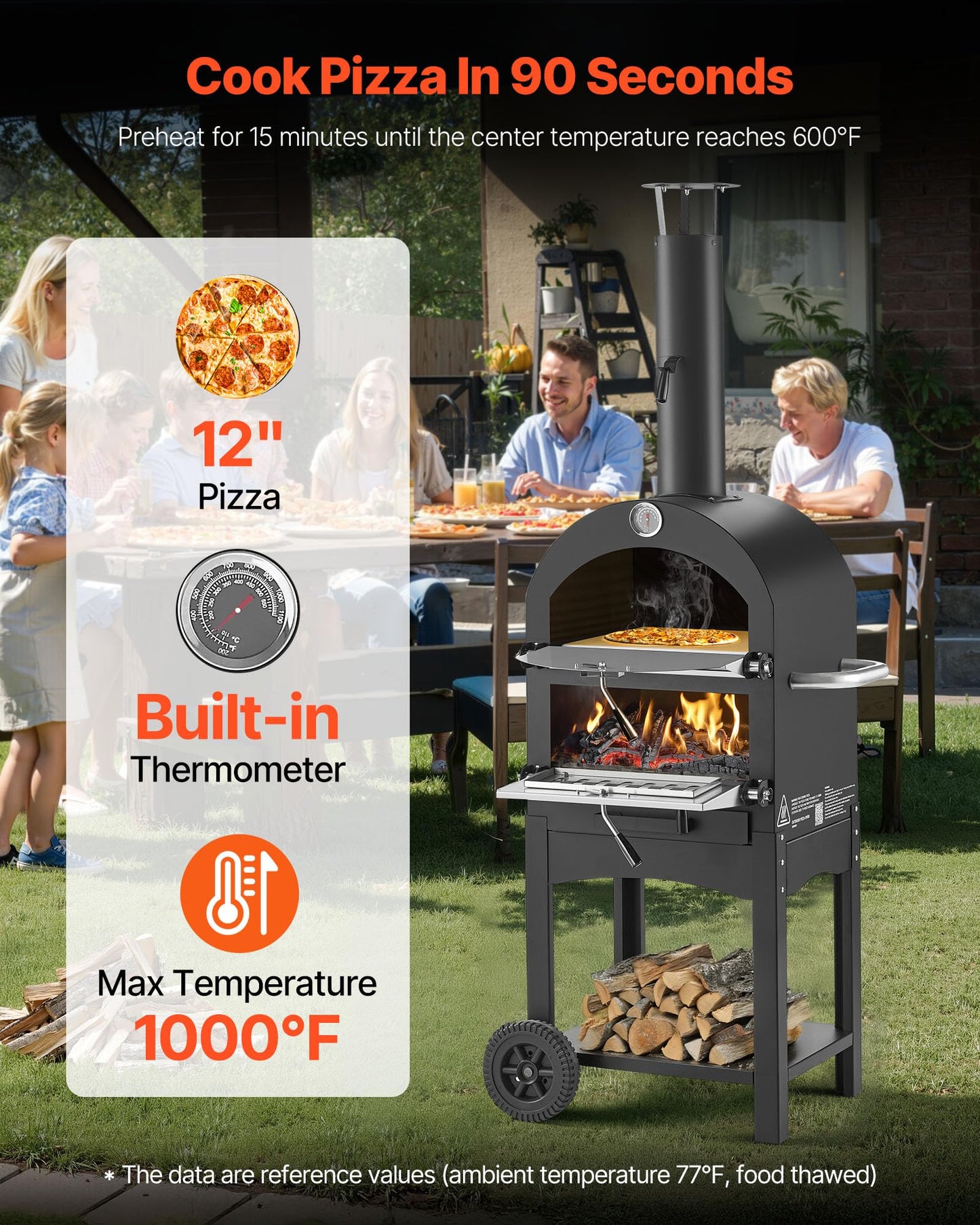 VEVOR Outdoor Pizza Oven, 12" Pellet Fire Ovens, 2-Layer Pizza Oven Wood Fired, Wood Burning Outdoor Pizza-Oven with 2 Removable Wheels, 1000℉ Max Temperature Fired Pizza-Maker Ovens for Barbecue