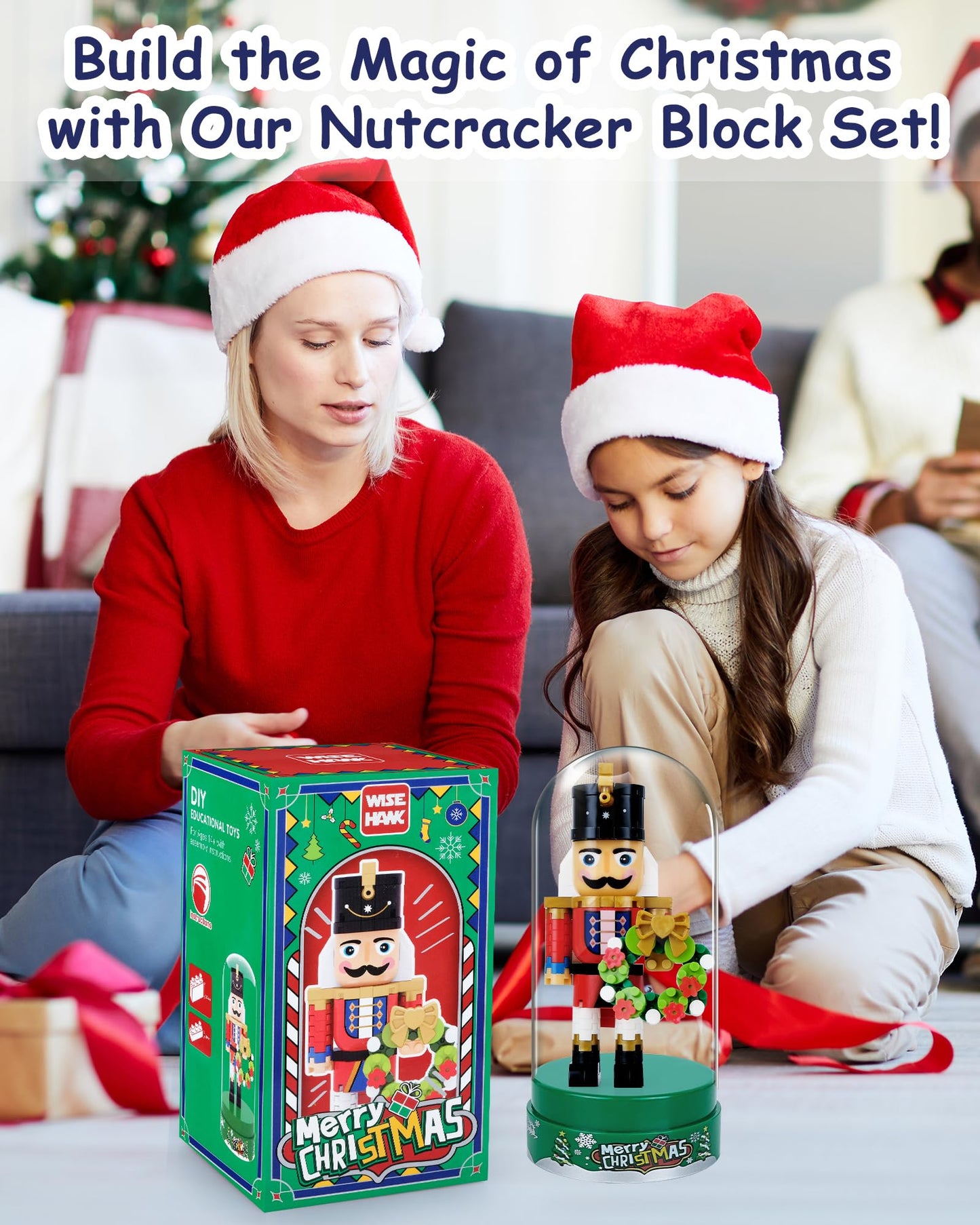 Anwenk Christmas Nutcracker Figure Building Set, Xmas Nut Cracker Soldier with Wrench,Collectible Christmas Home Decor, Nutcracker Gift with Cover and Base (172 PCS)
