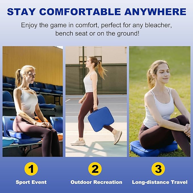 FASTMOMENT 2 Pcs Stadium Seat Cushions - Outdoor Seat Cushions for Bleachers Fashion & Portable Stadium Cushions with Decorative Strips Water-Repellent Stadium Seats for Outdoor Sports Events (Blue)