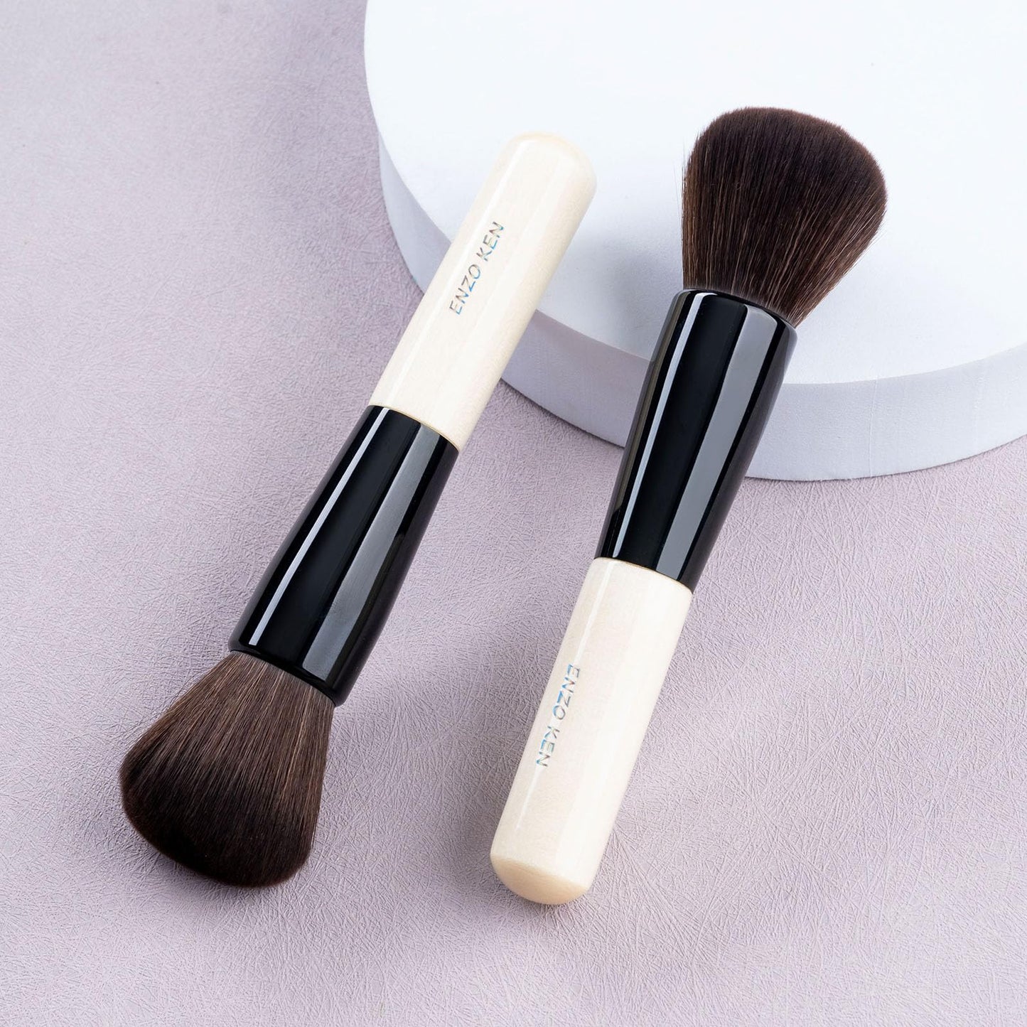 ENZO KEN Natural Black Goat Hair Kabuki Powder Brush, Natural Hair Blush Brush & Contour Brush, Natural Face Powder Brush, Natur