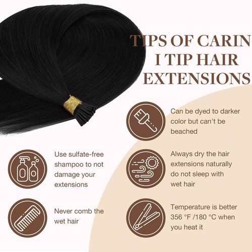 GOO GOO I Tip Hair Extensions Real Human Hair, 24inch 50g 50S, Cold Fusion I Tip Hair Extensions, Invisible Remy Hair, 1 Jet black
