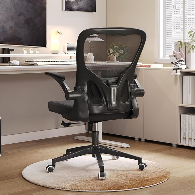 balmstar Office Chair,Ergonomic Comfy Home Desk Chair with 350LBS Capacity,High Back Gaming Chair with Wheels,Mesh Computer Chair,Lumbar Support, Adjustable Headrest,Flip-up Armrest (07Black)