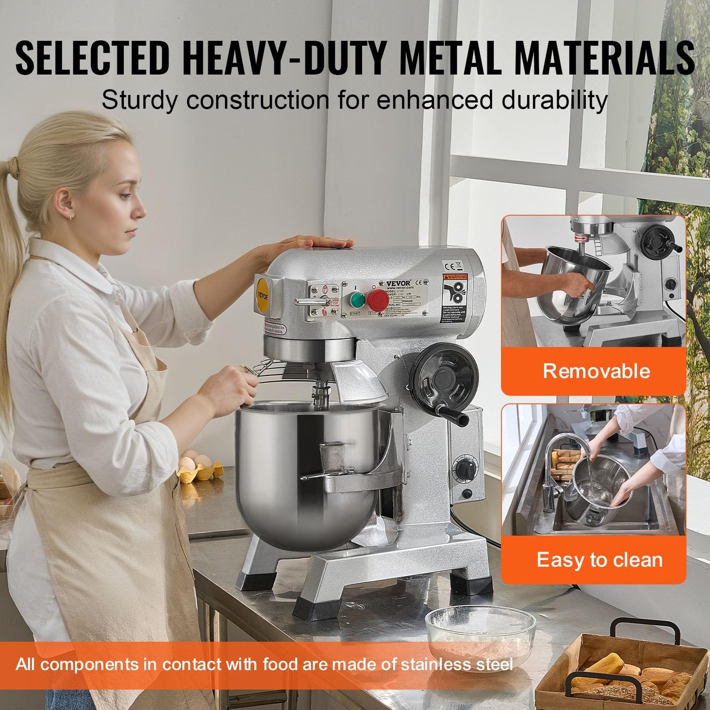 Vevor Commercial Mixer 30Qt, Commercial Food Mixer Stainless Steel Bowl, 1100W Commercial Stand Mixer With 3 Speeds Adjustable,