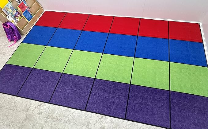 KIDCARPET.COM Blocks Seating Classroom Rug Multi with 24 Squares, 7'6" x 12' Rectangle, Educational Classroom Rug, Kids Learning Play Mat | Area Rug for Bedroom or Playroom