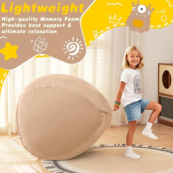 HABUTWAY 2FT Bean Bag Chair, 2' Beanbags Small Bean Bag Chairs with Filling, Teardrop Bean Bag Chair Luxurious Velvet Ultra Soft Fur with Removable Cover(Khaki)