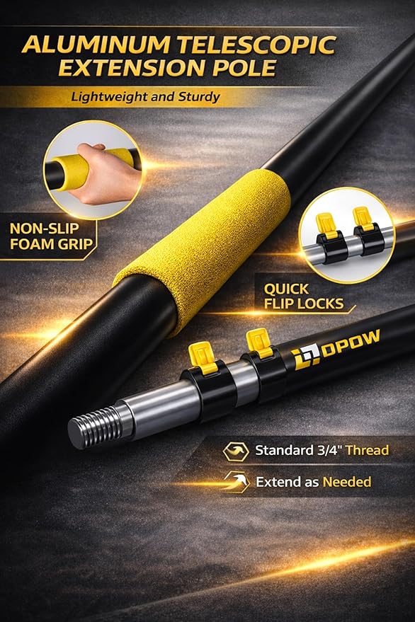 5-24 FT Reach Telescopic Extension Pole, Multi-Purpose Aluminum Alloy Telescoping Rod with Flip-Lock Design, Sturdy for Painting Dusting, High House Maintenance, and Window Cleaning