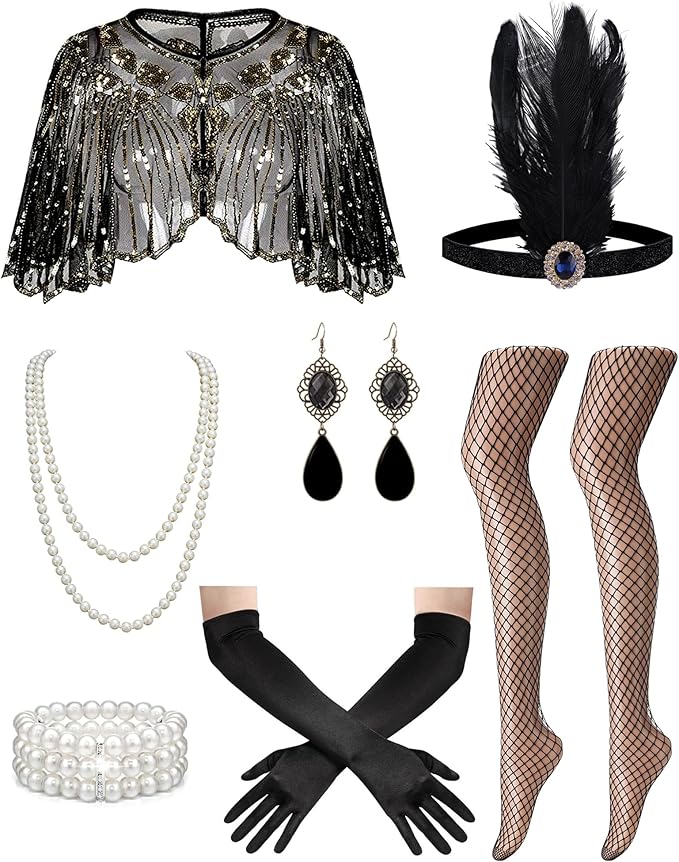 1920s Flapper Dresses Accessories for Women Theme Set Roaring 20s Great Gatsby Costume Dresses Accessories for Women