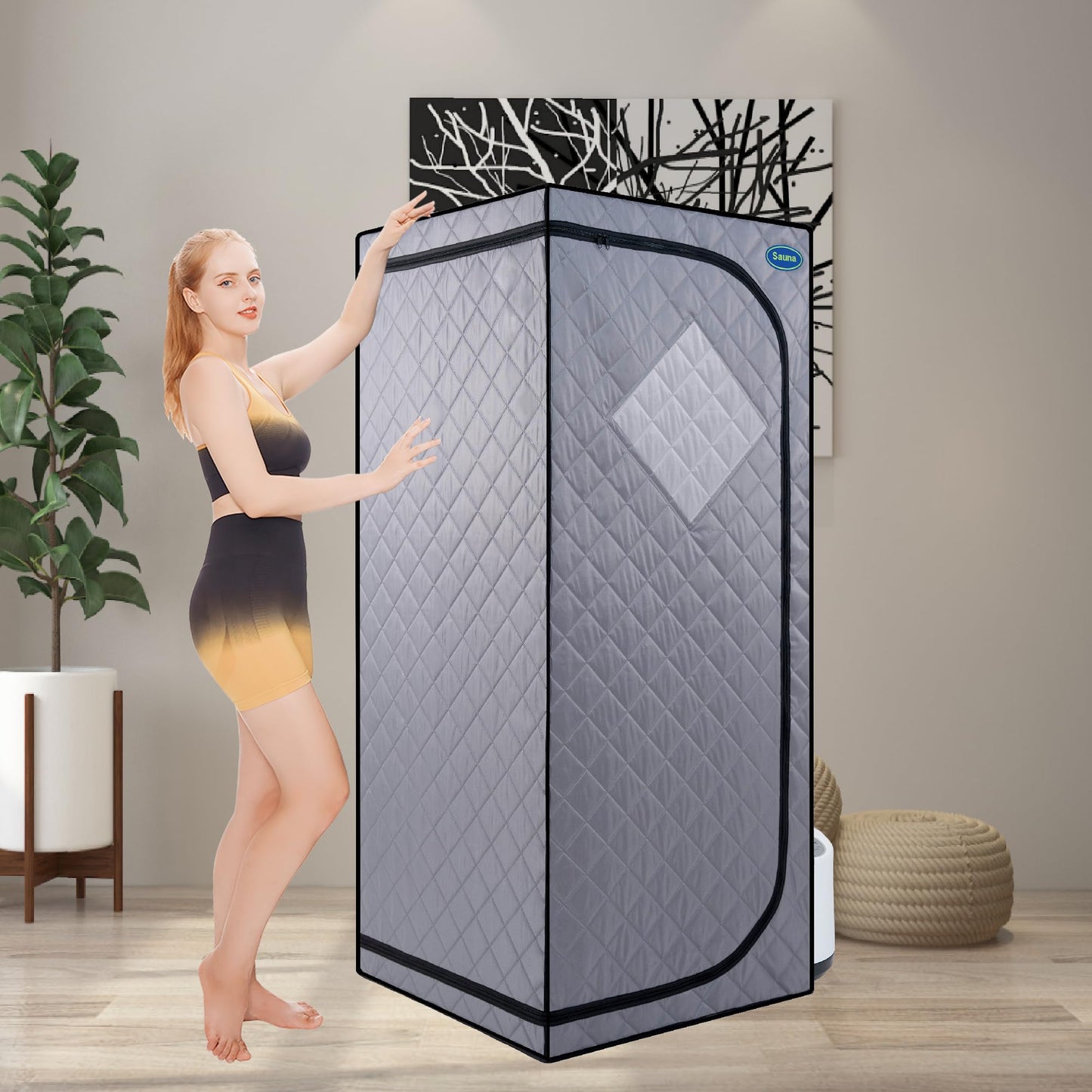 Gecheer Full-Size Portable Grey Steam Sauna Tent for Home Use – Includes Steam Generator, Remote Control, Foldable Chair, Timer, PVC Frame & 360° Steam Nozzles