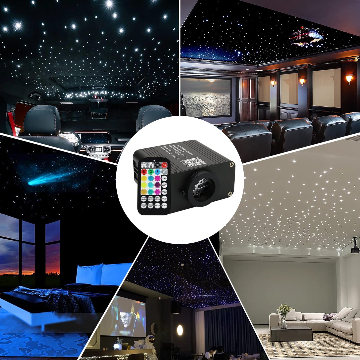 AMKI 16W Starlight Headliner Kit 500pcs 0.03in 9.8ft Twinkle+Sound Activated Fiber Optic Light APP/Remote Control for Car Home Star Ceiling Decoration