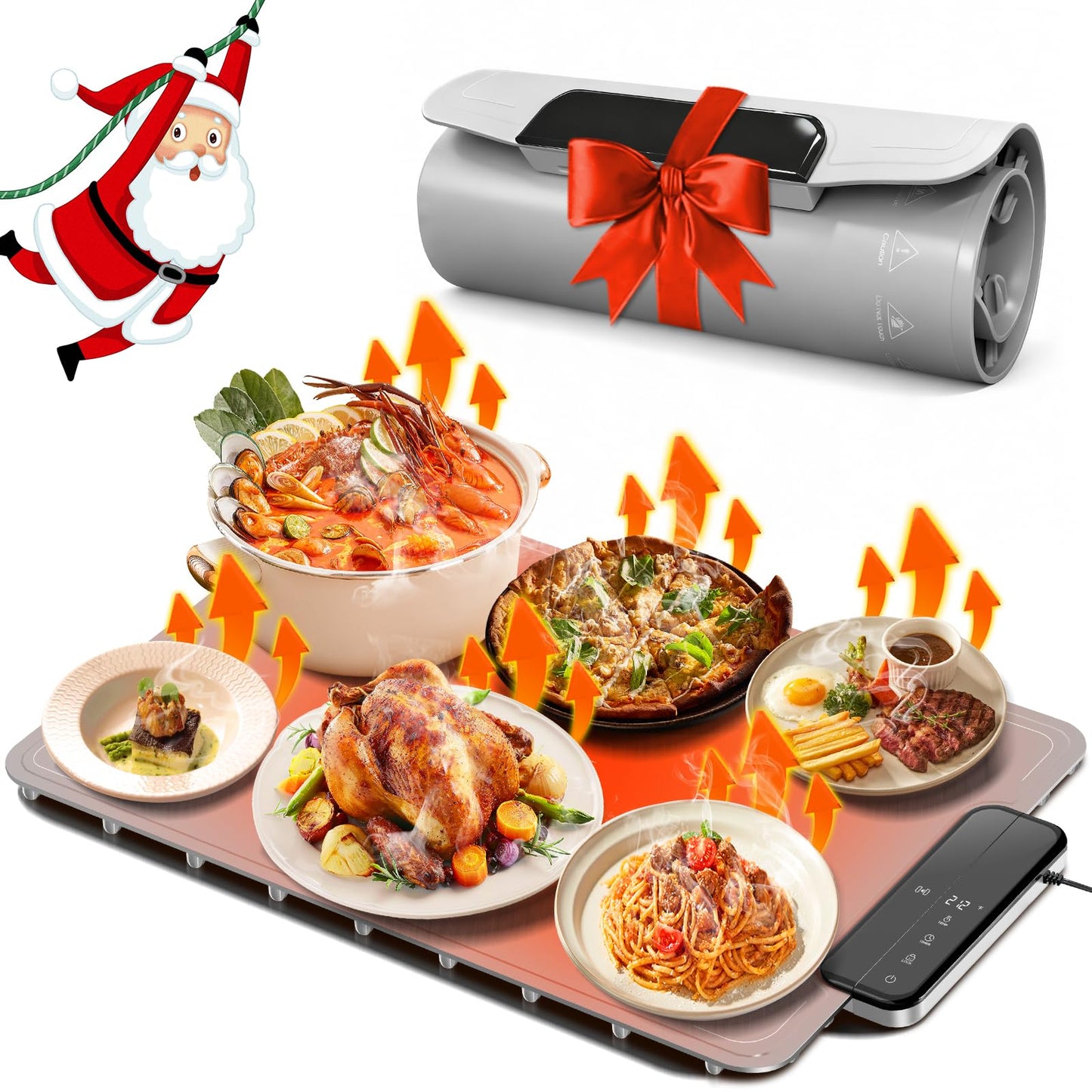 Warming Mat for Food | Dishwasher Friendly,Full-Surface Food Warmer with 6-Mode Adjustable and Timer,Roll-Up & Portable Silicone Food Heating Pad with Child Lock,Electric Warming Tray for Buffet Party