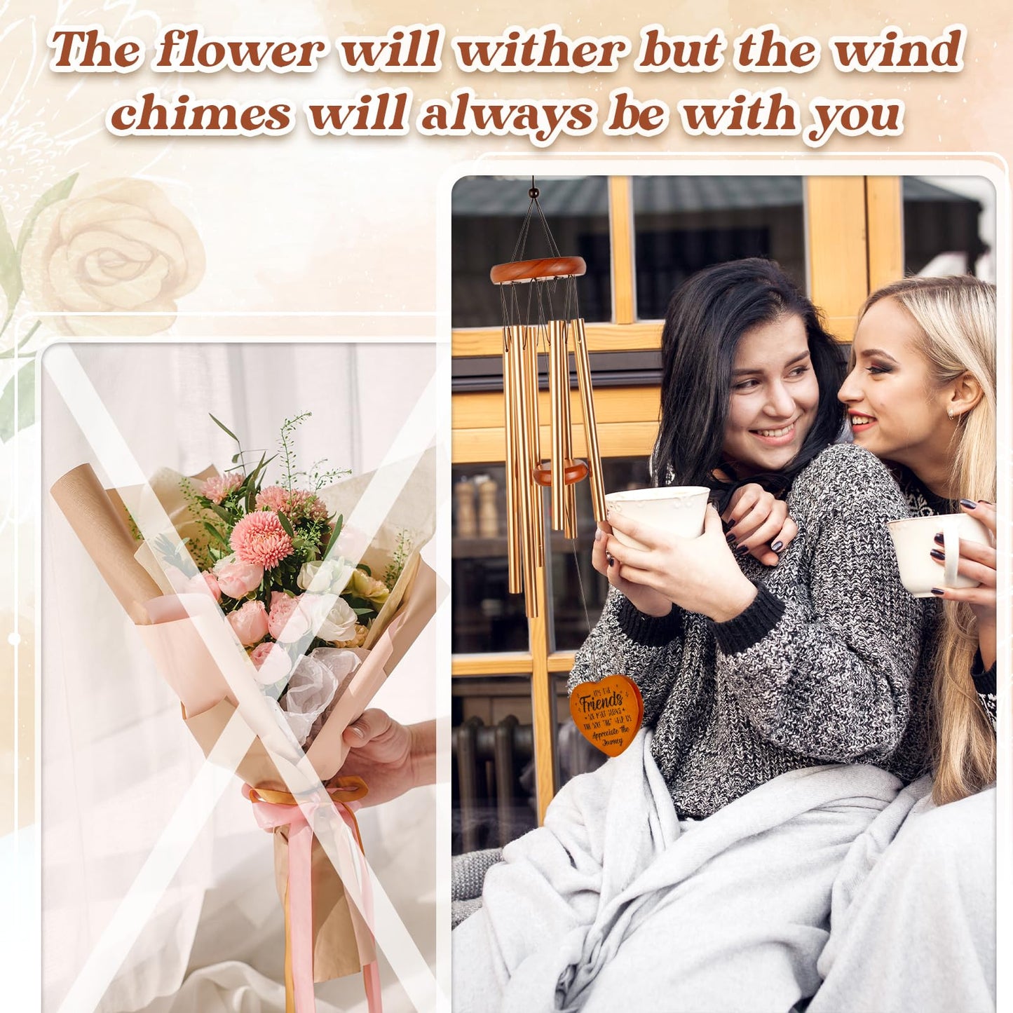 Best Friend Birthday Gifts for Women, Unique Friendship Gifts for Women, Ideas Wind Chimes for BFF, Soul Sister, Unique Outdoor Garden Decor for Female 25.6" Wind Chime