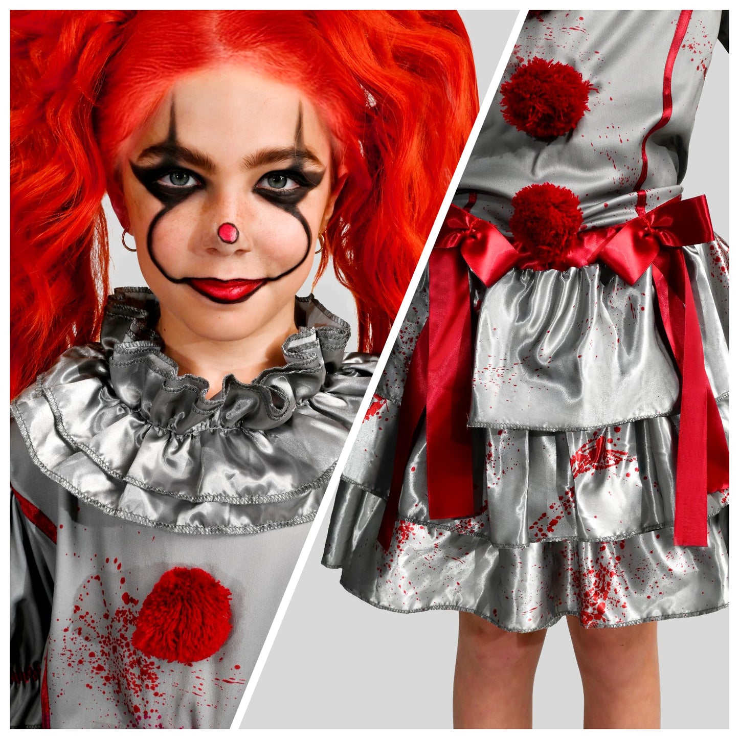 Spooktacular Creations Girls Clown Costume, Evil Clown Dress, Halloween Scary Jester Costume for Girls Halloween Dress Up, Role Play, Cosplay Party-S