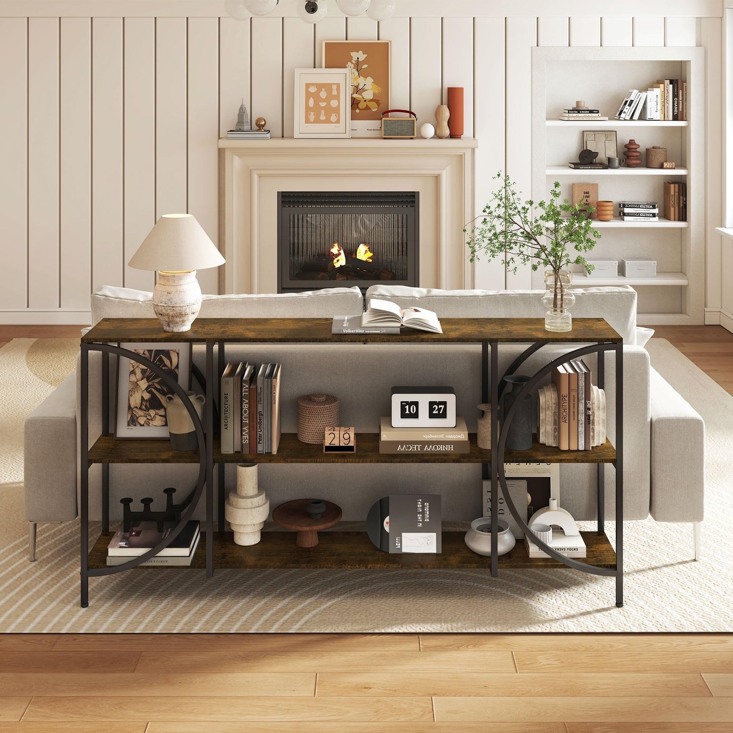ZYKZYK 70.9 Inch Console Table, Farmhouse Entryway Table with 3-Tier Shelves, Narrow Sofa Table for Hallway Living Room Foyer Office, Rustic Brown