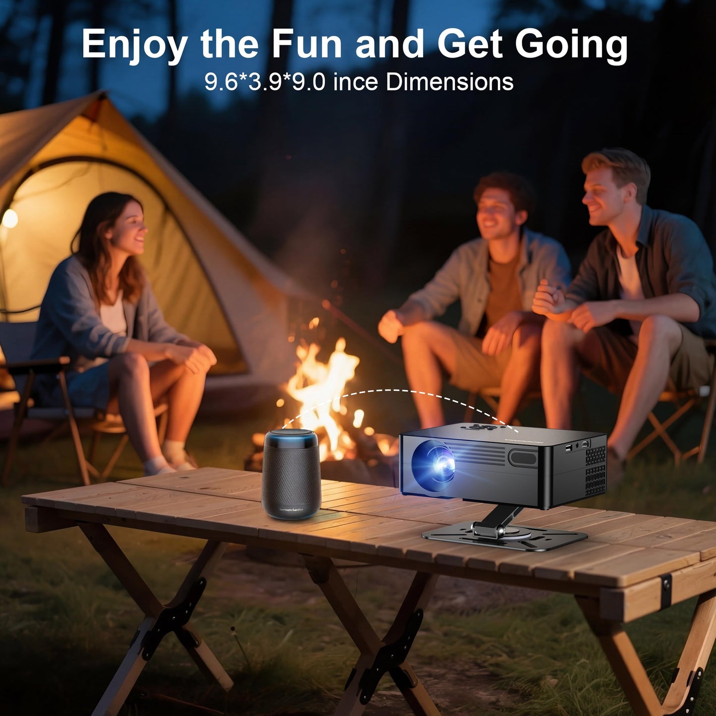 【Compatible with Netflix & 180° Stand】Smart Projector with WiFi and Bluetooth, AI Auto Focus & Keystone Portable Movie Projector, Native 1080P 4K Support Home Theater Outdoor Proyector-Black
