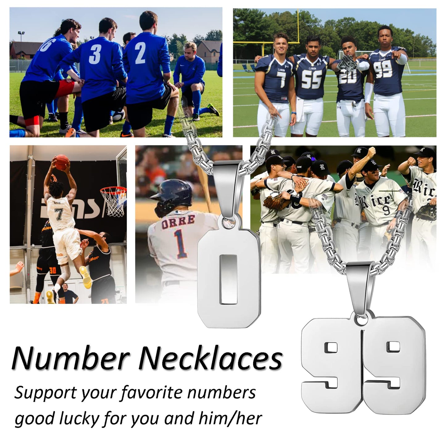 Number Necklaces Personalized Necklaces Silver Initial Number Pendant Stainless Steel Chain Movement Necklaces for Men Women (54