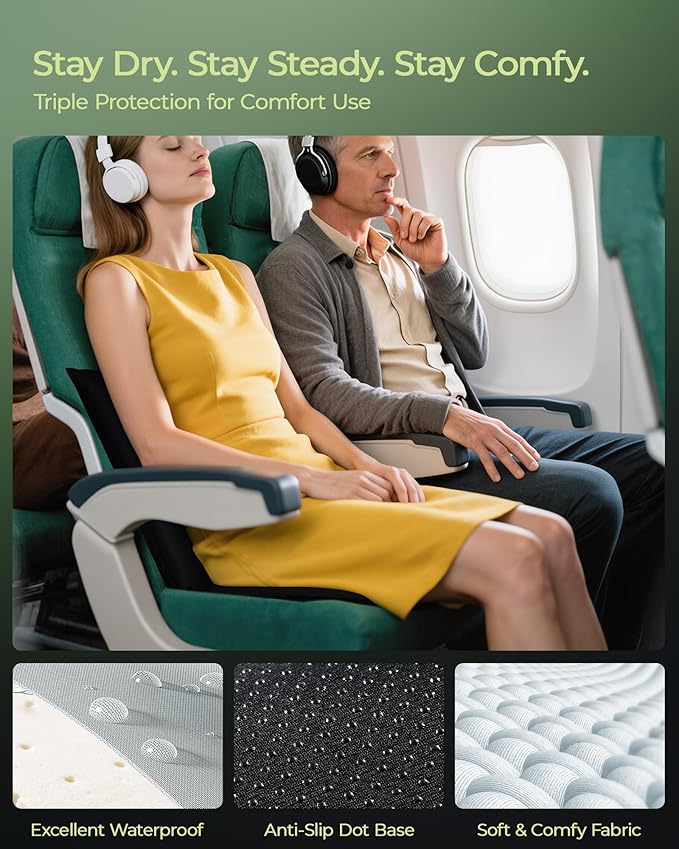 Relispo Self-Inflating Stadium Seat Cushion, Waterproof & Lightweight Inflatable Seat Cushion for Airplane Seat Travel Bleacher Camping, High Density Foam Blow up Sitting Pad for Backpacking