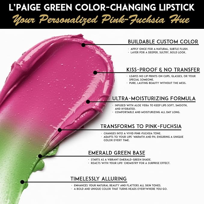 Lipstick L'Paige "BASIC GREEN" long-lasting mosturizing AloeVera "will Change"
