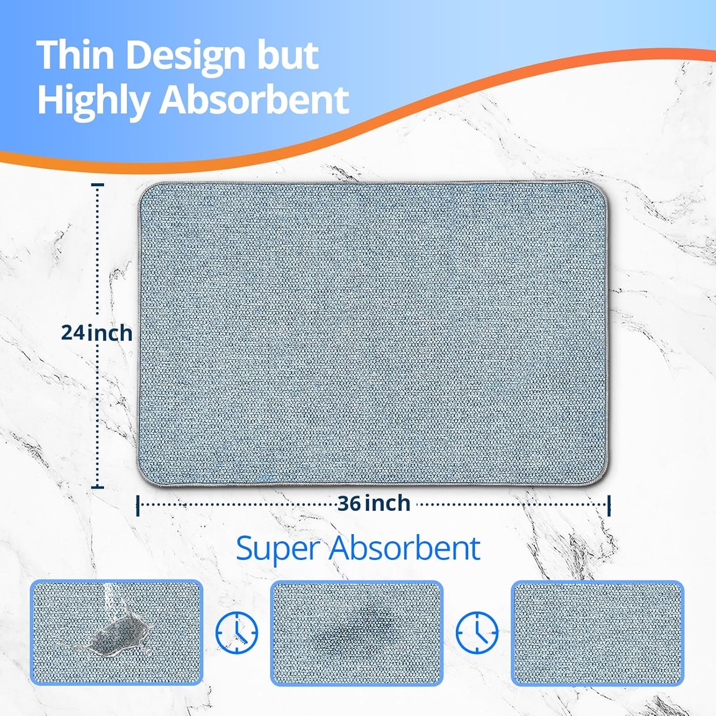Upgraded Bathroom Rugs 24x36Inch, Thin Bath Mat with Rubber Backing Non-Slip, Absorbent,Quick Dry Machine Washable, Home Decor Accessories Cozy Cloth Bathroom Mat fit Under Door/Sink/Tub/Shower-Blue