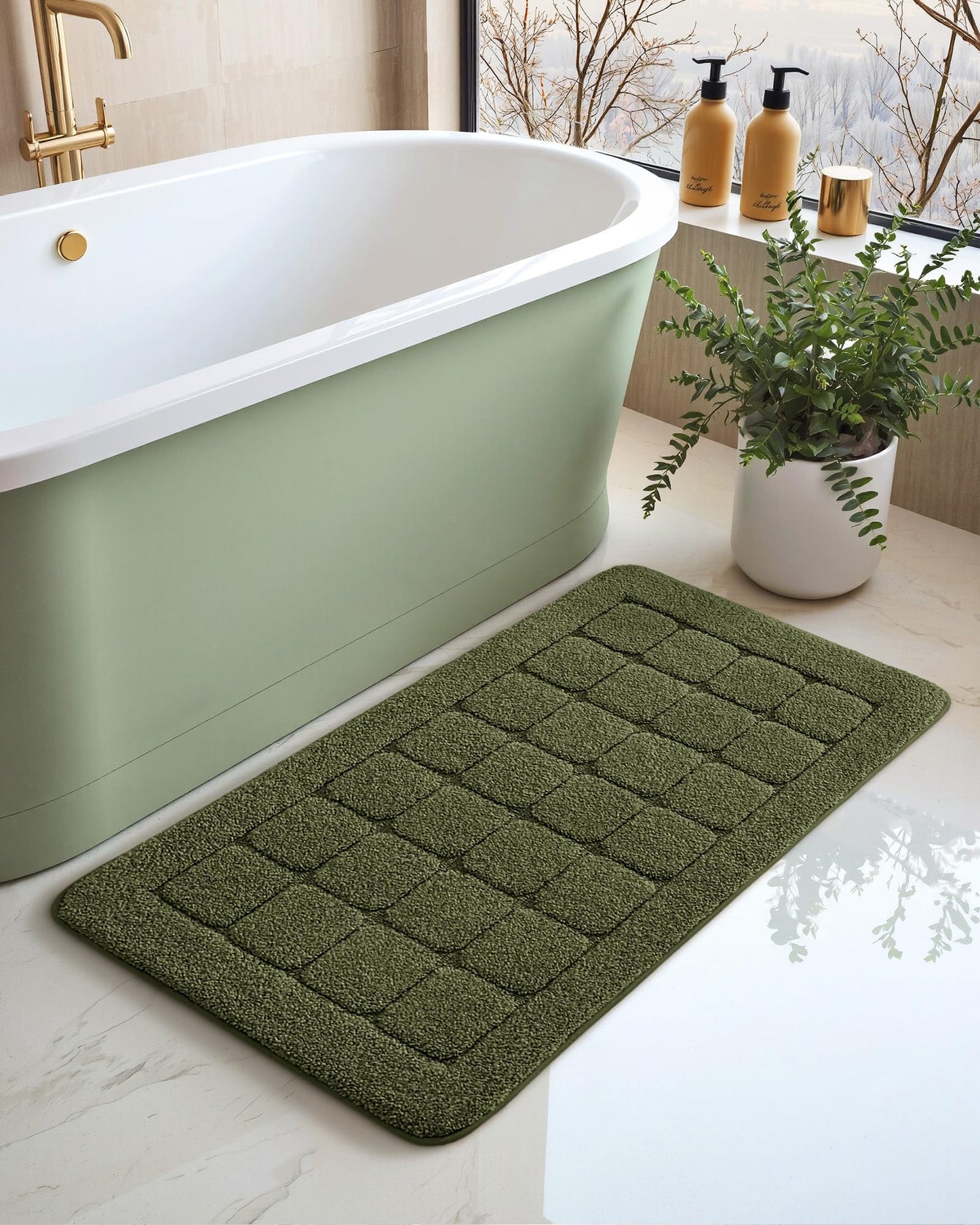 Color&Geometry Green Bath Mat Non Slip Washable- 17"x30" Luxury Absorbent Bath Mats for Bathroom, Sink, Bathtub, Thick Soft Shower Mat Outside Shower