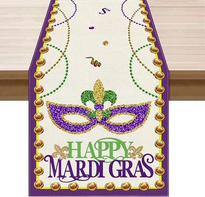XCHI Happy Mardi Gras Fleur De Lis Iris Masquerade Mask Beads Table Decoration for Party Home Kitchen Dining Holiday Decor...