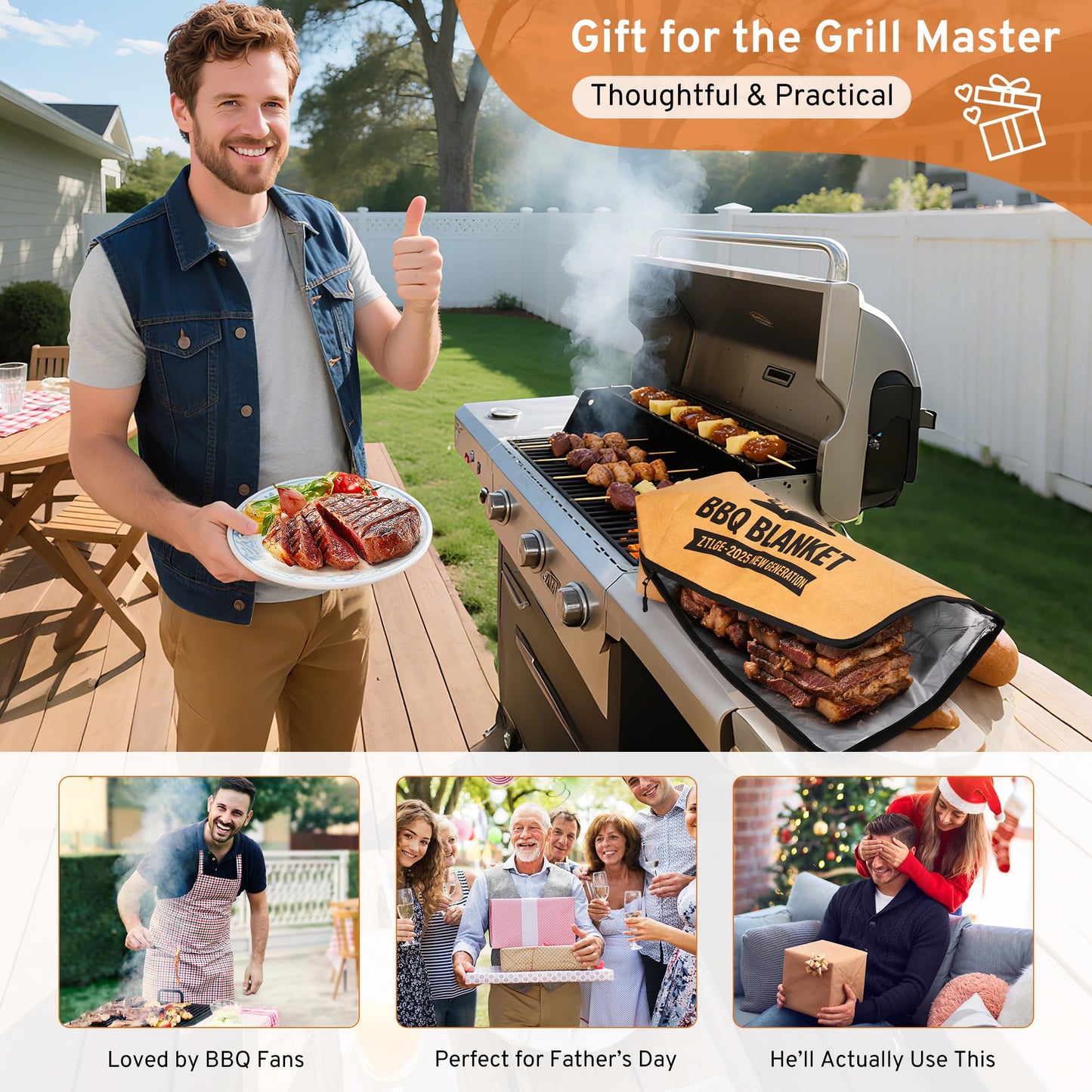 BBQ Blanket for Resting Meat - 21" Reusable Leakproof Meat Resting Bag, 5-Layer Insulated Smoker Blanket with 20 Butcher Papers, Brisket Wrap Smoker Accessories & BBQ Gifts for Men (Turkey,Pork,Beef)