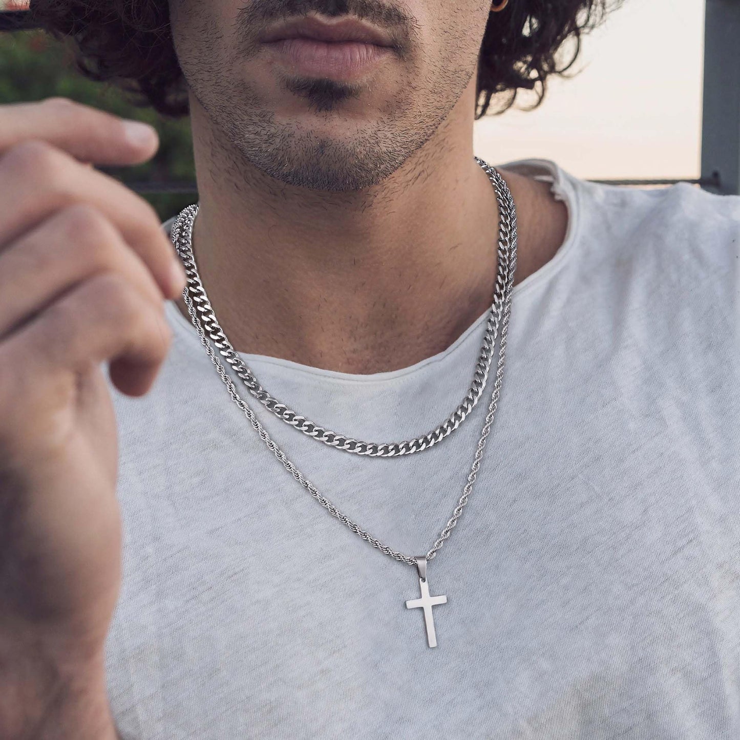 Ursteel Cross Necklace for Men, Mens Cross Necklaces Stainless Steel Cross Necklace for Men Women Layered Rope Chain Cross Chain