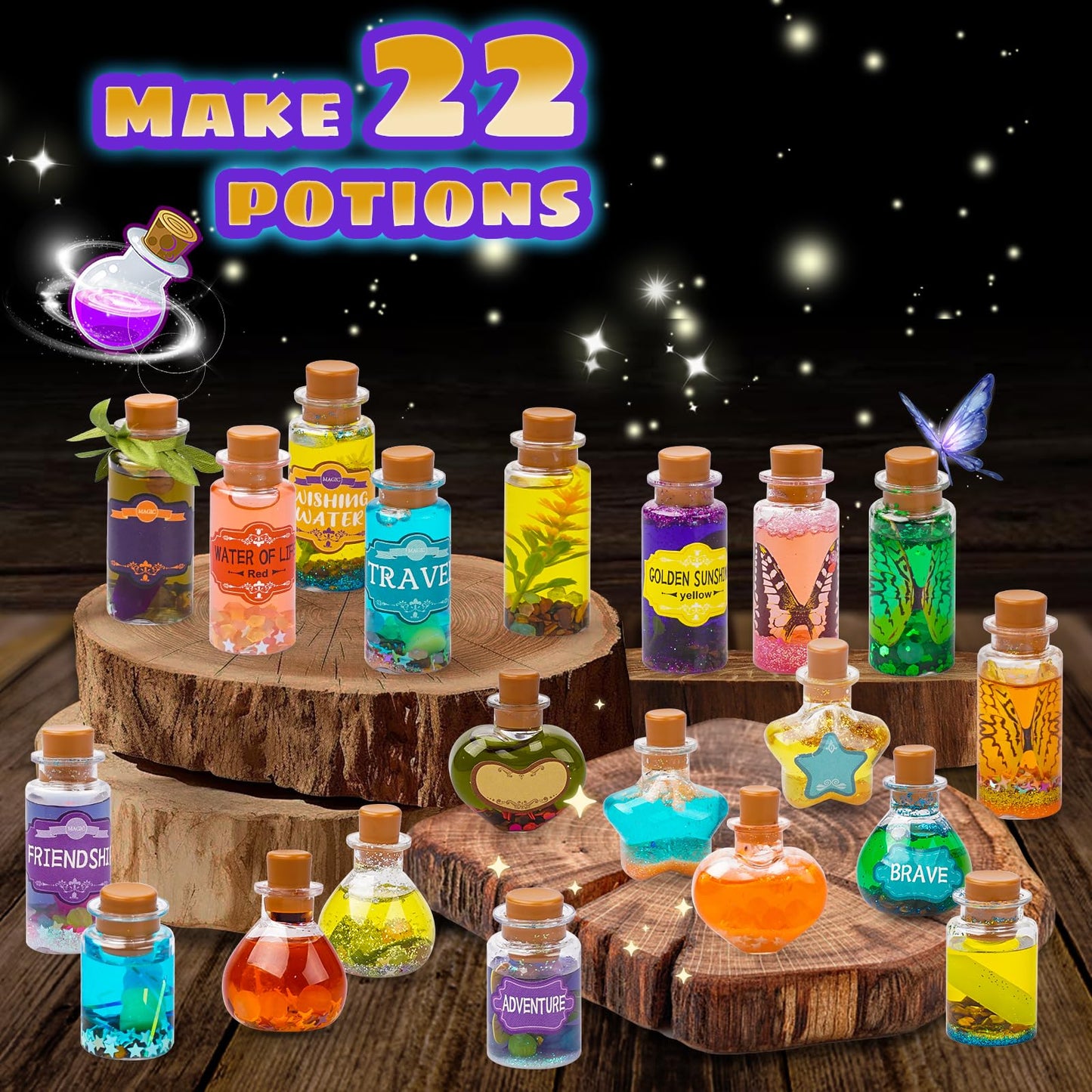 JEEKALO Fariy Magic Glow Potion Set Kits for Kids, Magic Kids Mix Potion DIY Making kit 22 Bottles, Creative Toy Art Craft Set Christmas Birthday Present for Girls Boys Age 6 7 8 9 10 11 12