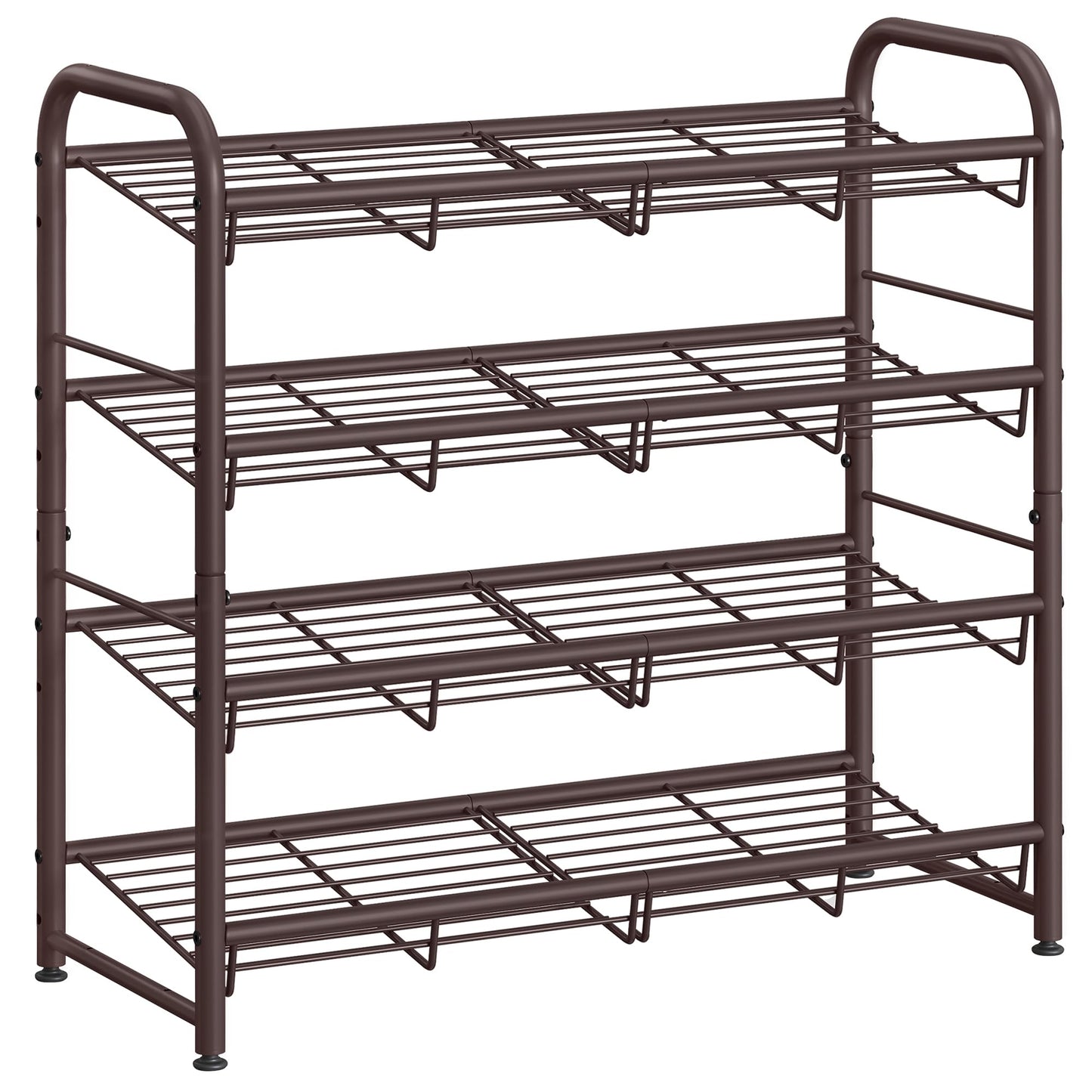 SONGMICS Stackable Shoe Rack, 4 Tier Metal Shoes Rack Storage Shelf, Holds up to 20 Pairs Shoes, Adjustable Slanted Shelves Tower Organizer for Closet Entryway Small Spaces, Bronze