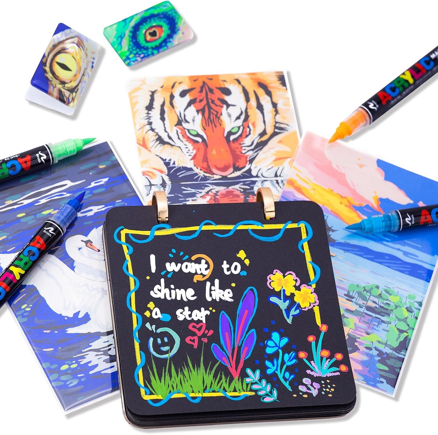 Guangna 36 Colors Acrylic Paint Markers, Dual Tip Paint Markers Pens Set with Soft Brush Tip, Multifunctional Fine Tip Markers for Wood,Canvas,Rock Painting, Glass, Diy Crafts Art Supplies, Waterproof