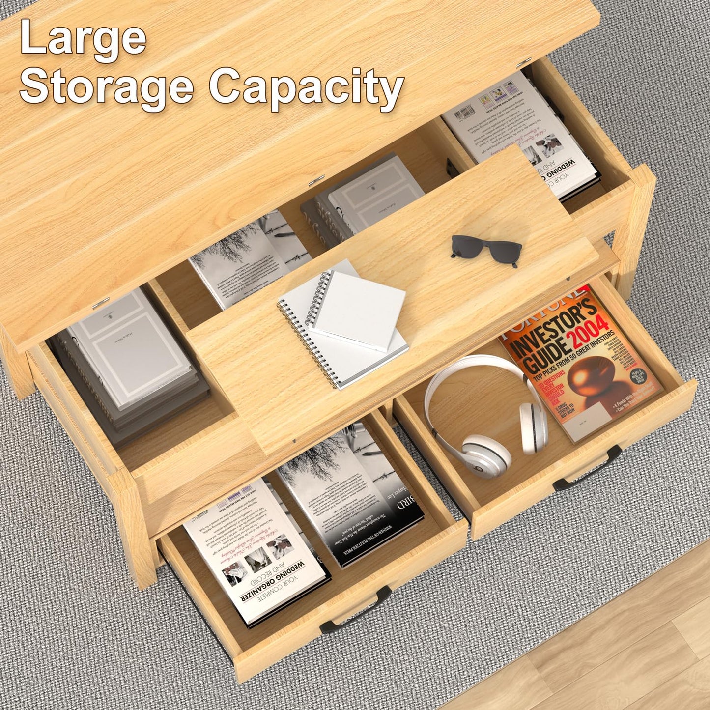 SYESWAY 40'' Lift Top Coffee Table, 4-in-1 Multifunctional Lift Coffee Table with Storage & Hidden Compartments, Farmhouse Coffe Table with Lifting top for Living Room, Dining Reception Room, Wood