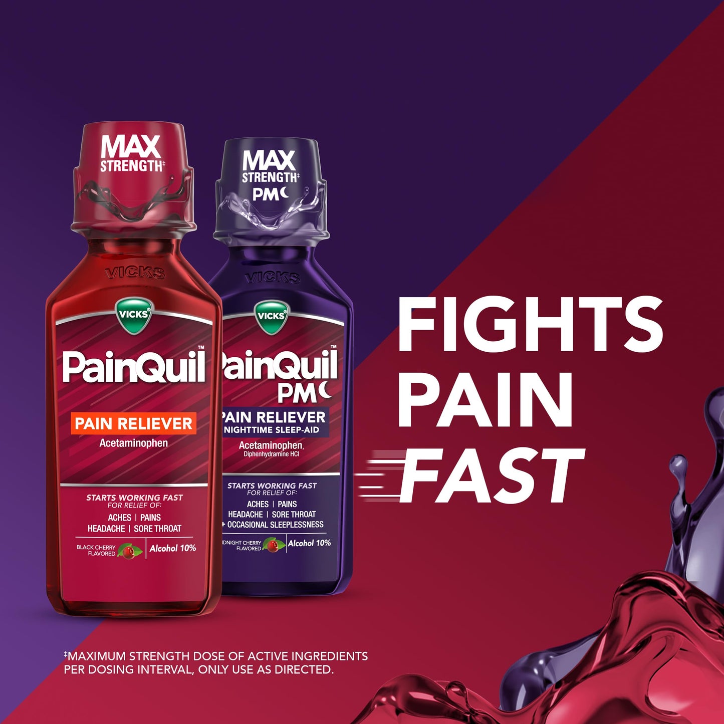 Vicks PainQuil & PainQuil PM Pain Relief Liquid, 1000mg Acetaminophen, 2x12 oz