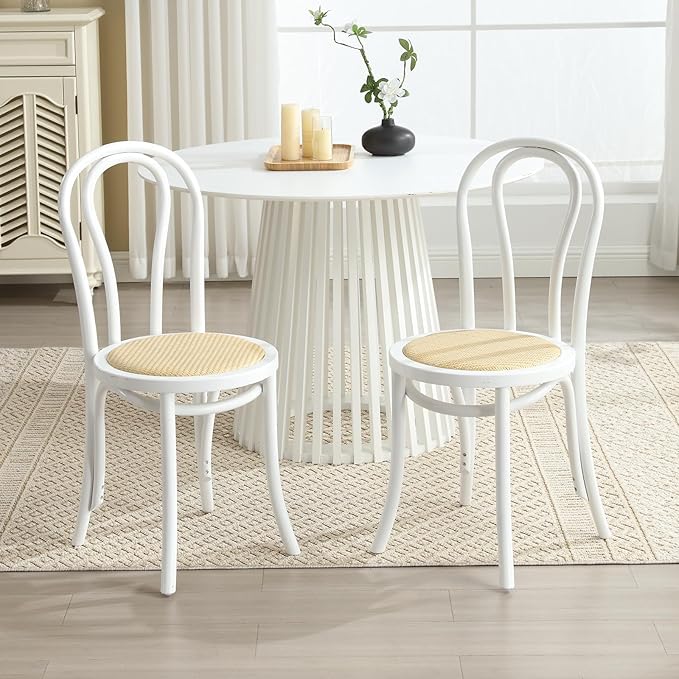 DM Furniture Wedding Chairs, Rattan Dining Chairs Set of 6 French Bistro Chair with Backrest Bentwood Cafe Chair for Dining/Kitchen Room,Home,Banquet, No Assembly Required, White Wood