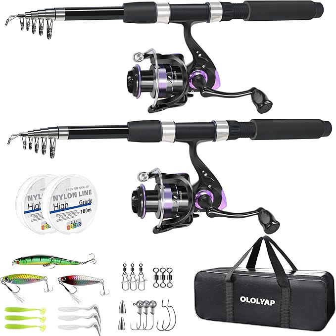 OLOLYAP Fishing Pole Combo 2PCS Telescopic Fishing Rod and Aluminum Reel Combos with Carrier Bag Sea Saltwater Freshwater ...