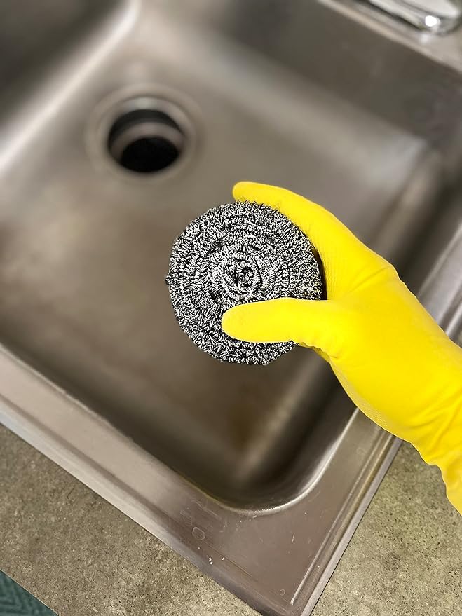 12 Count | KingSeal Stainless Steel Scrubbers, Scrub Pads, Heavy Duty, 50 gram Weight, Individually Wrapped - 1 Pack of 12