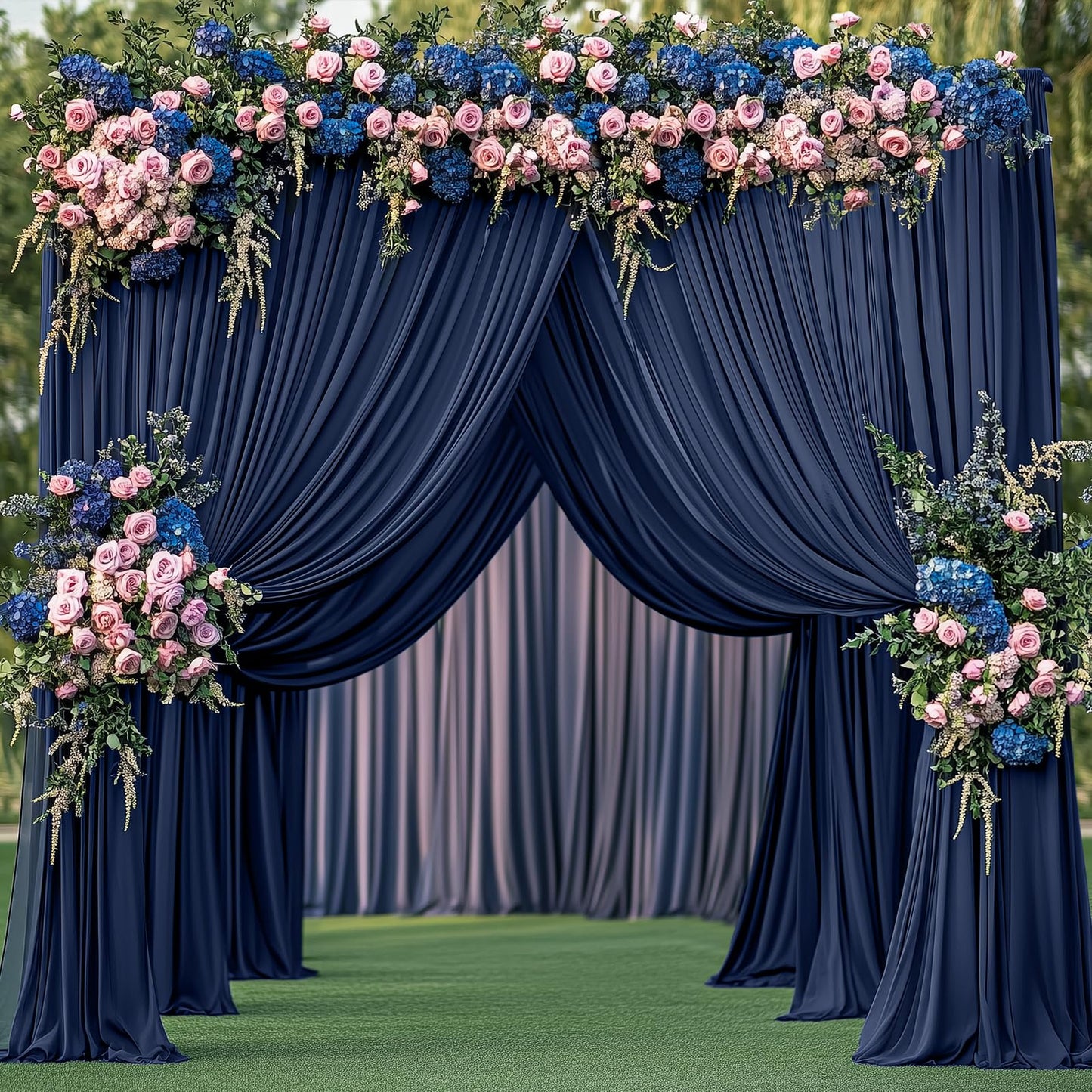 Htper 10x12 ft Navy Blue Backdrop Curtain for Wedding Parties, Wrinkle Free 2 Panels 12 ft Long Polyester Photo Backdrop Drapes Back Drop Cloth for Birthday Photography Background Party Backdrop