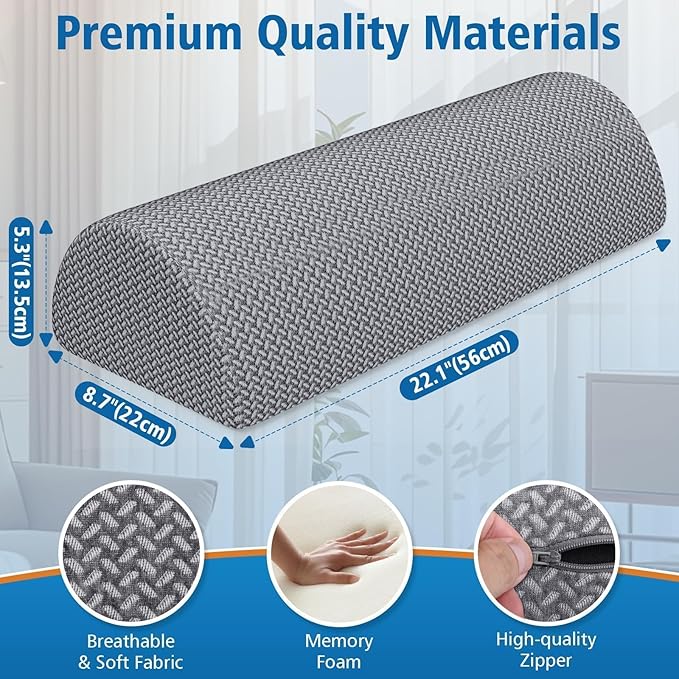 Large Knee Pillow for Side Sleepers, Half Moon Memory Foam Bolster Pillow for Legs, Ergonomic Design Wedge Elevation Pillow for Side & Back Sleeping, Under Knee Support, Foot, Ankle, Lumbar,Gray