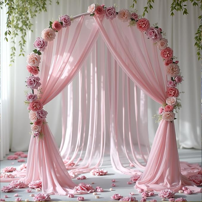 Wedding Arch Draping Fabric, 2 Panels 18FT Dusty Rose Sheer Backdrop Curtain Chiffon Fabric Drapery Voile Scarf Draping Panels for Wedding Archway Ceremony Curtain Valance Party Decoration