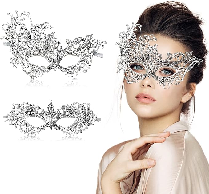 FunMular 2pcs Masquerade Mask for Women Venetian Carnival Mardi Gras Lace Masks For Women & Couples Halloween Party Decor