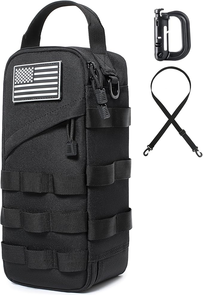 12-Inch Heavy Duty Small Tool Bag with D-Ring Clip,Flag Patch&Shoulder Strap - Small Tactical Molle Zipper Tool Bag,EDC St...