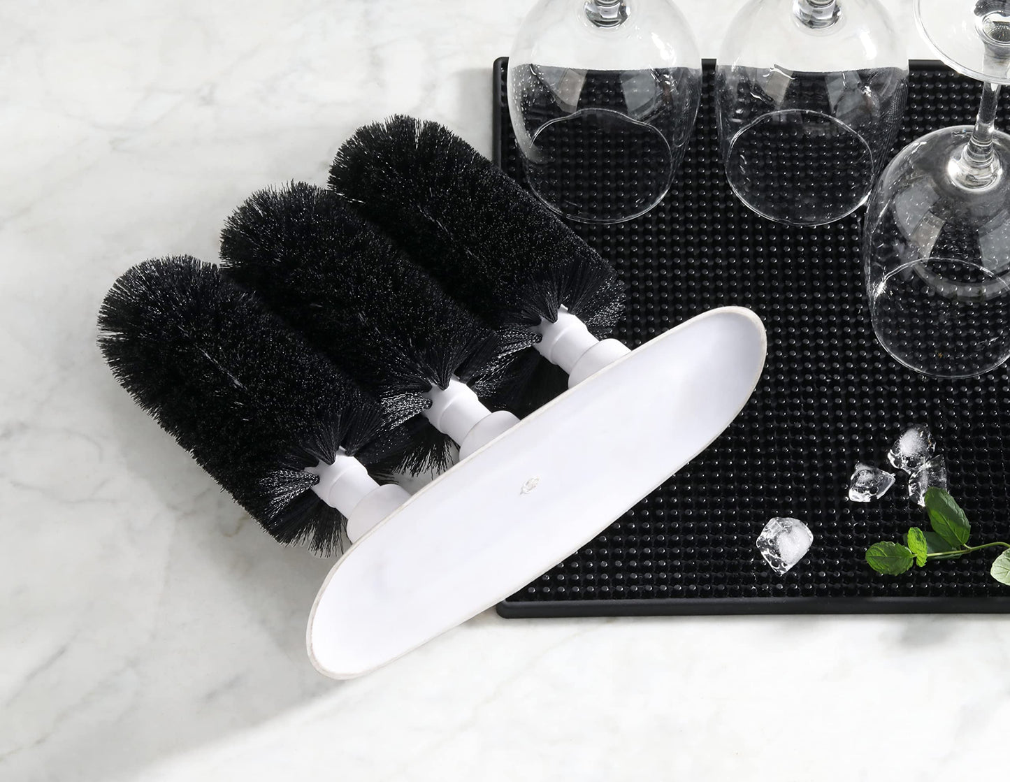 New Star Foodservice 54484 Triple Brush Bar Glass Washer - 3 Brushes - Suction Base, Non-Battery
