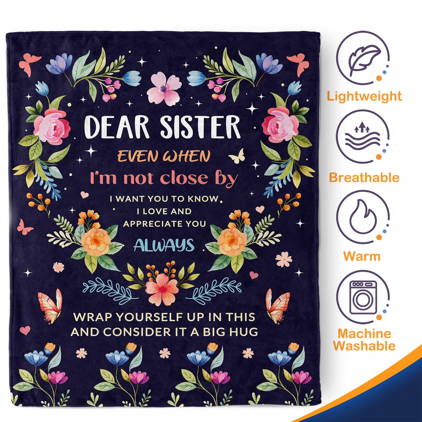 Sister Blanket Gifts from Sister Women Unique Gift for My Dear Sis Love and Appreciation Living Room Decor Soft Cozy Bed Couch Plush Birthday Christmas Throw Blanket 50"x60"