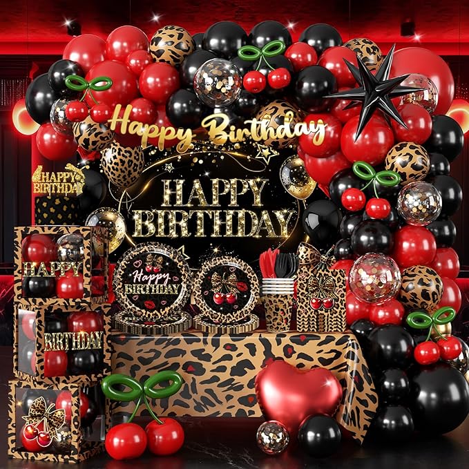 Cocomigo 258pcs Cheetah Print Birthday Decorations, One-stop Set for 25 People, Includes 350gsm Plates Pre‑threaded Banner...