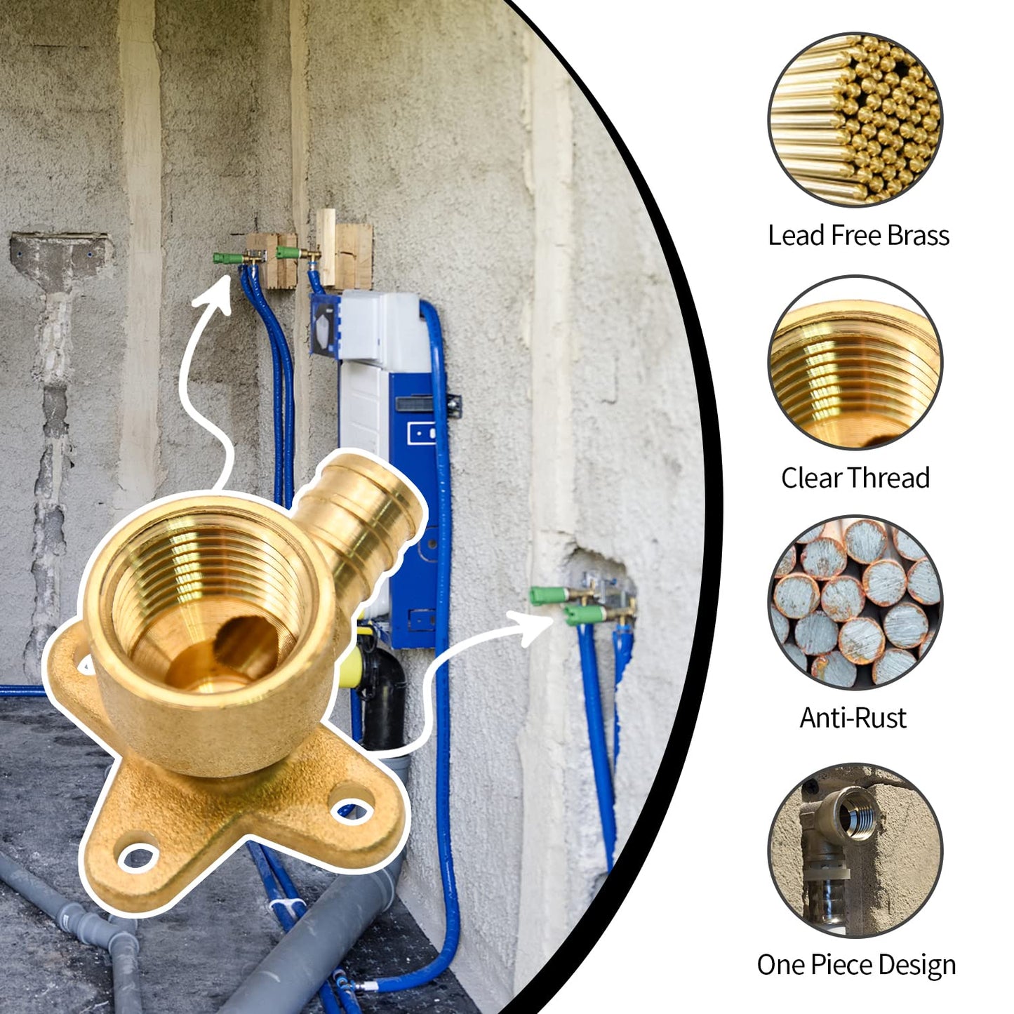 5 Pack Drop Ear Elbow Fittings, PEX 1/2" x 1/2" NPT Female Threaded Adapter Crimp Fitting, Brass, Full Port for PEX pipes in plumbing jobs