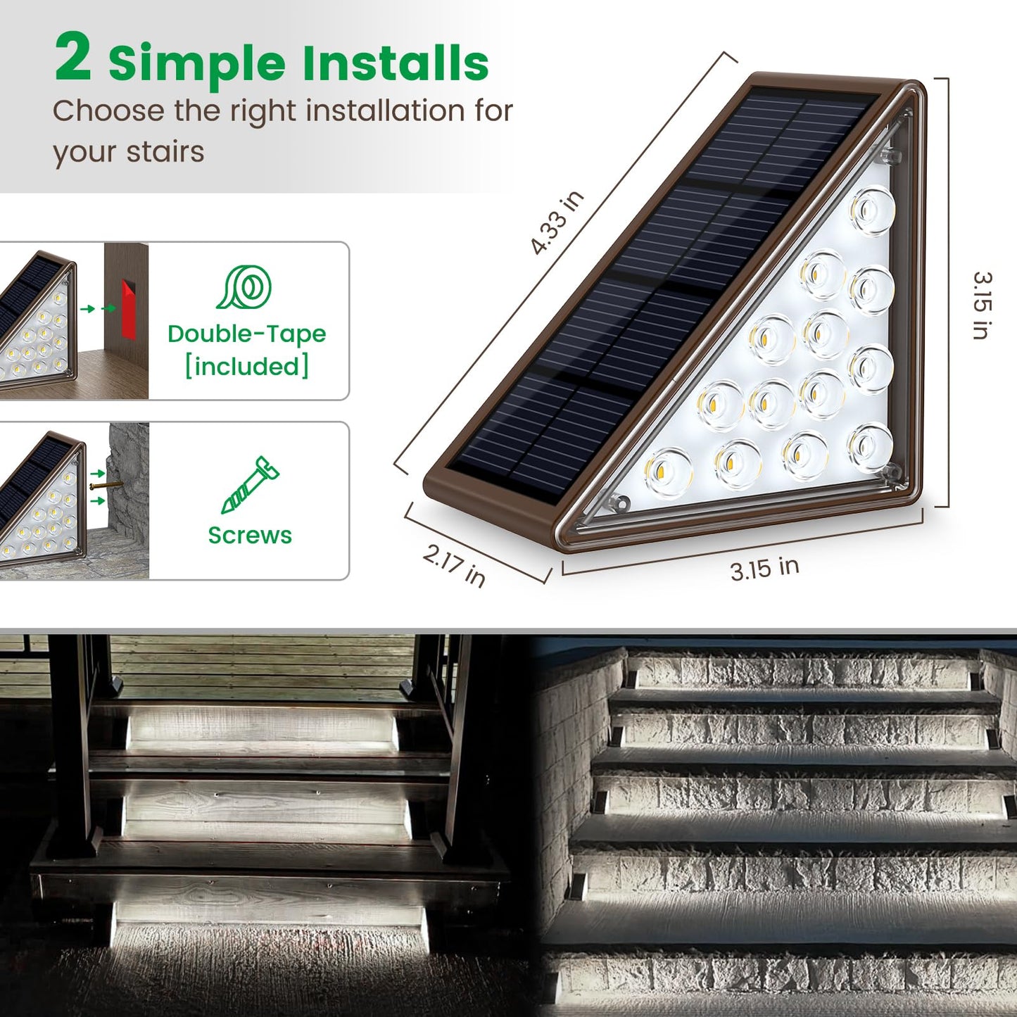 JOFIOS Solar Step Lights for Outside,6pack Solar Stair Lights Outdoor Waterproof IP67,Outdoor Deck Step Lights,Solar Outdoor Lights for Staircase,Patio,Front Step(Cool Brown)