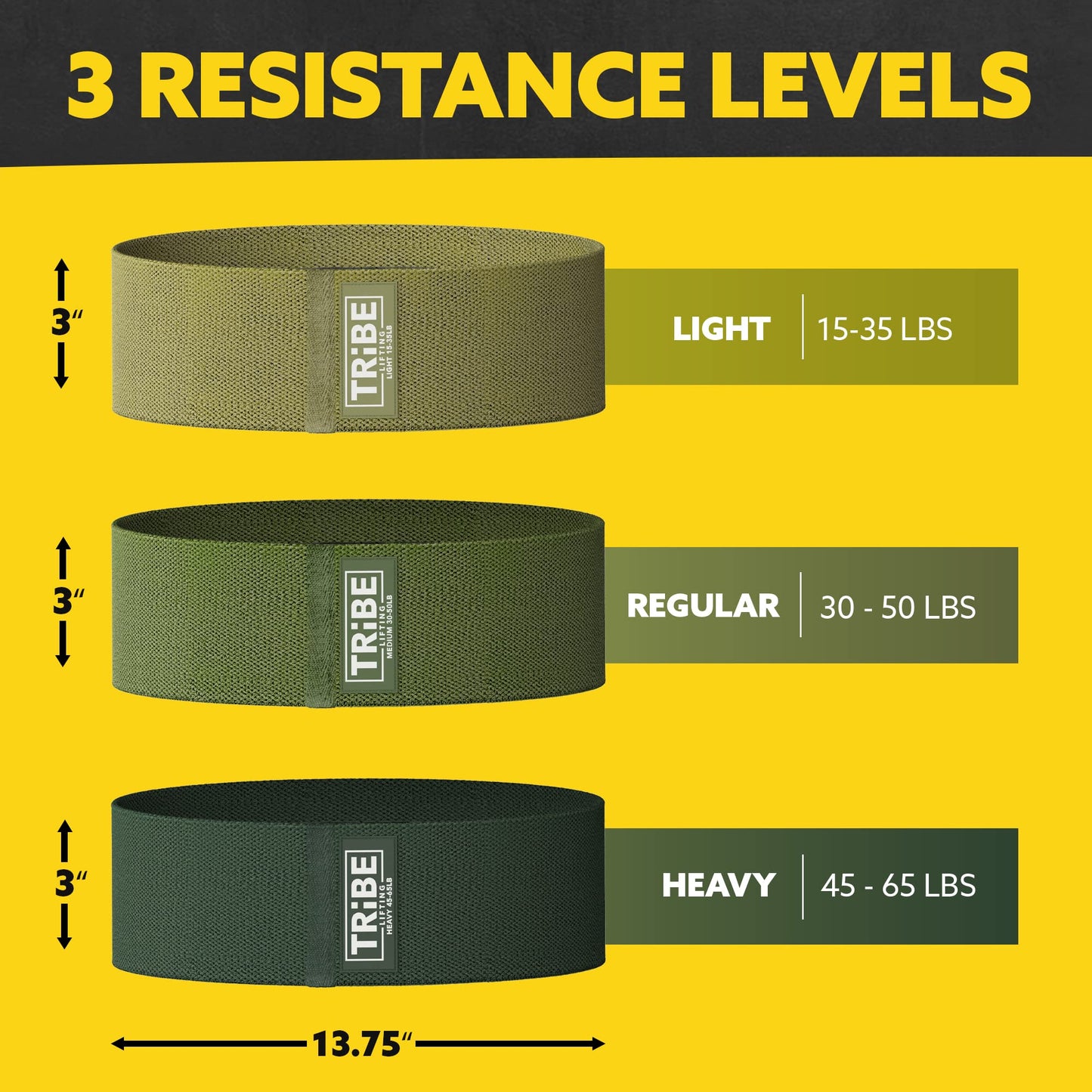 Tribe Lifting Fabric Resistance Bands for Exercise - Hip Bands for Working Out Legs, Glutes, Knees and Thighs for Men and Women - Cloth Circle Booty Bands for Physical Therapy (Military Green)
