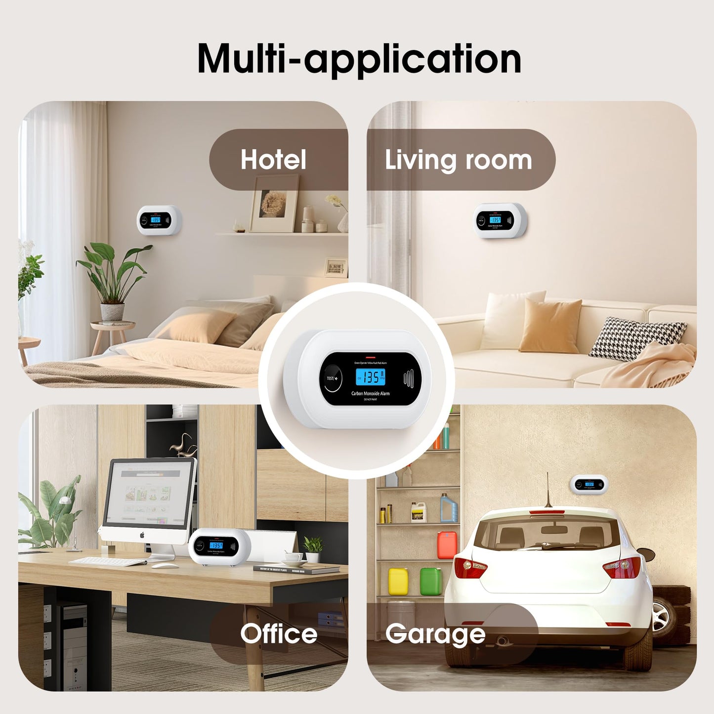 Carbon Monoxide Detector, Portable 10-Year Battery CO Alarm with Digital LCD Display, Battery Powered CO Detector for Home, Office and Travel