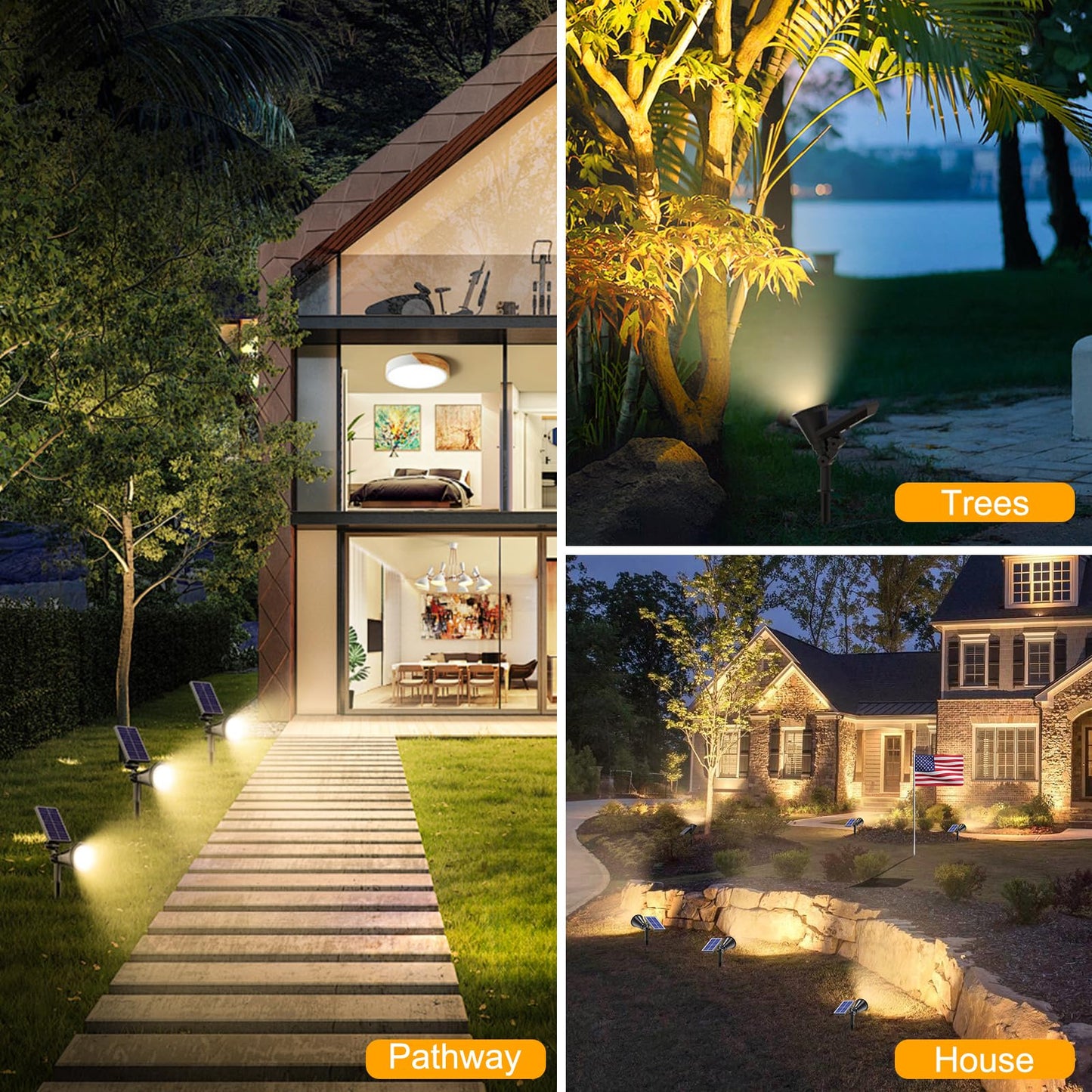 Solar Spotlight Outdoor Waterproof, 36 LED Outdoor Solar Lights with 2200mAh, 2-in-1 Wall or Ground Solar Flood Lights for Yard, Garden, Pathway, Auto On/Off Landscape Lighting- 4 Pack (Warm White)