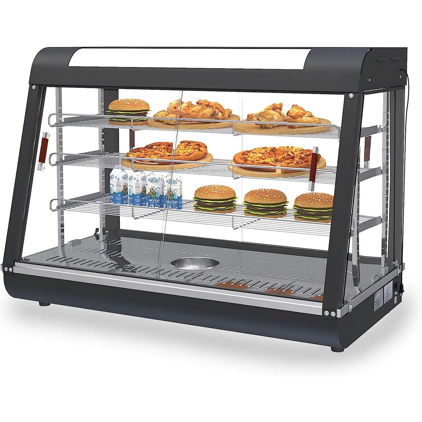 Whalefall 35" Countertop Food Warmer,3-Tier Food Warmer Display Commercial, Warm for Food Pizza Warmer w/ 3D Heating with Stainless Frame Sliding Glass Doors Pastry Display Case for Buffet Restaurant