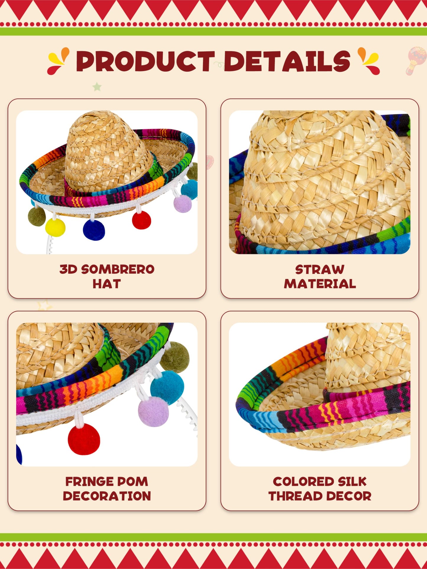 Cinco De Mayo Mini Sombrero Headbands with Fiesta Party Costume Theme